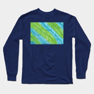 Blue and Green Palm Leaves Pattern Long Sleeve T-Shirt